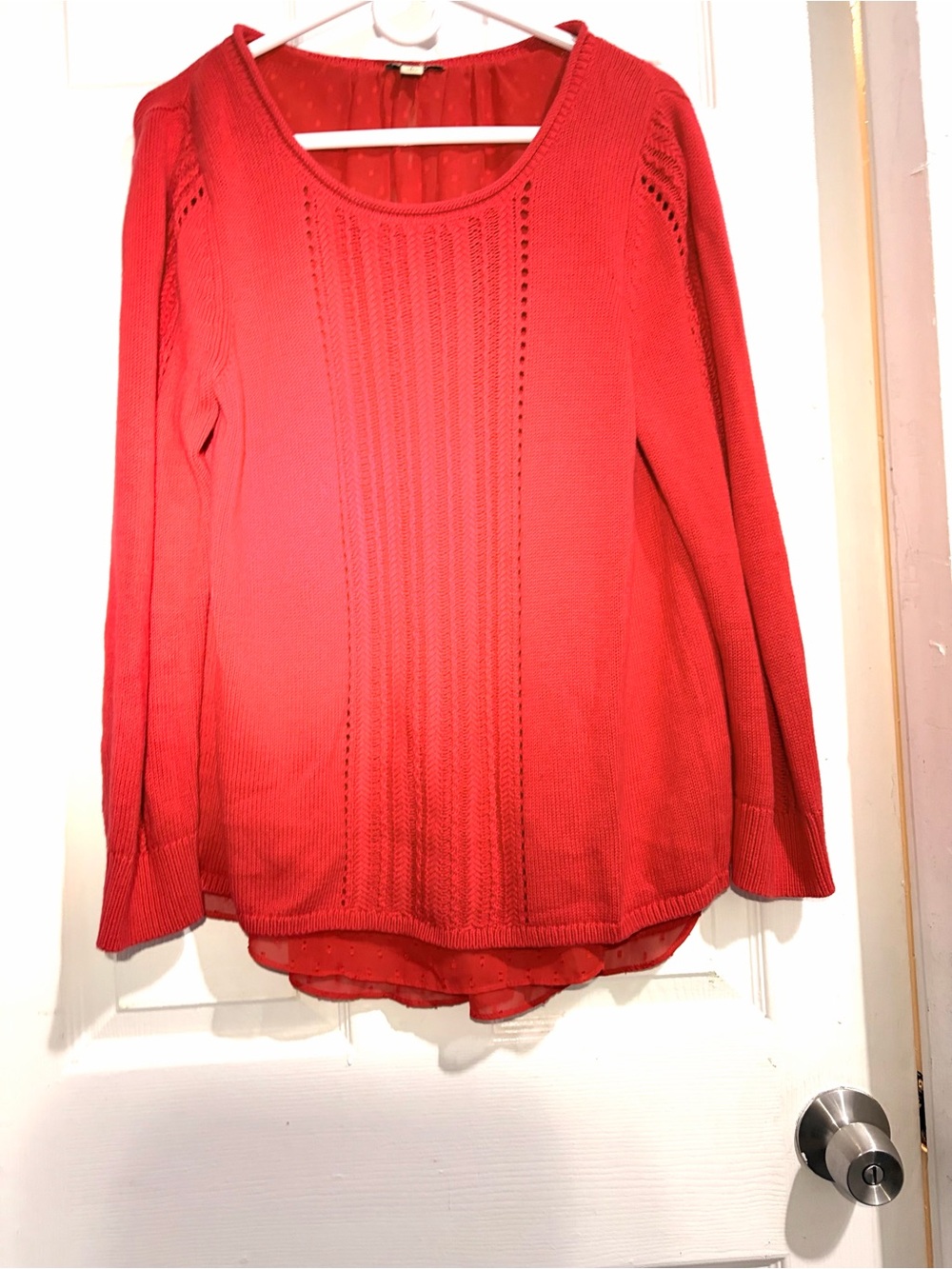 Lucky Brand Red long-sleeve mixed-media sweater size L